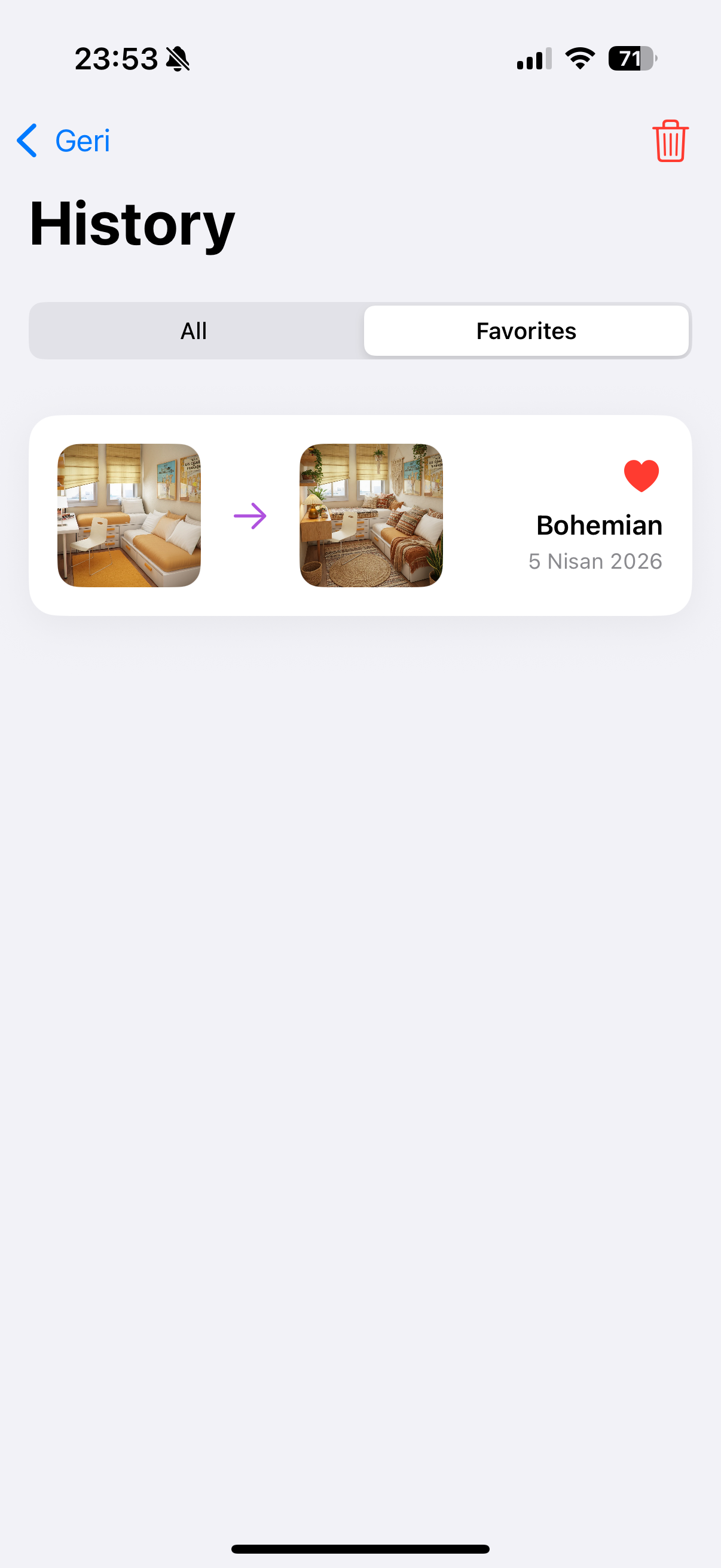 Roomovo favorites screen